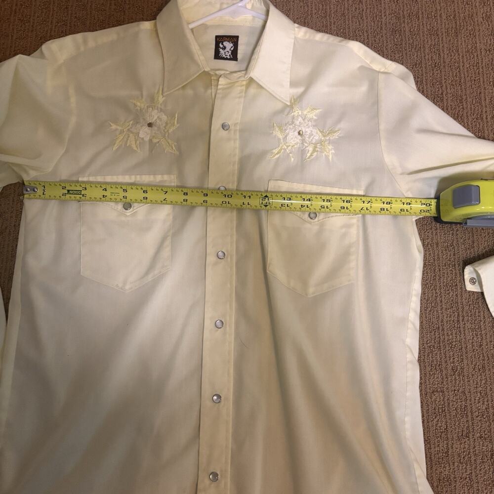 VTG Karman Men’s Yellow Pearl Snap Long Western Embroidered Shirt Sz S/M - Picture 6 of 10